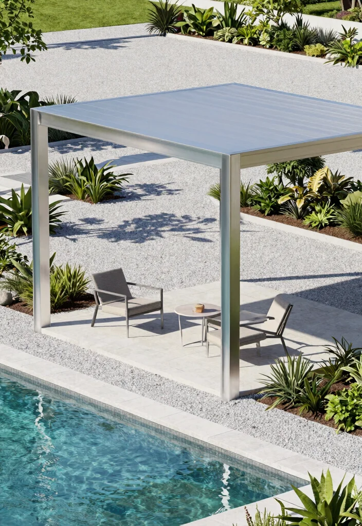 10 Pond Pergola Ideas for Shaded and Serene Water Features - 2. Modern Minimalist Pergola 1