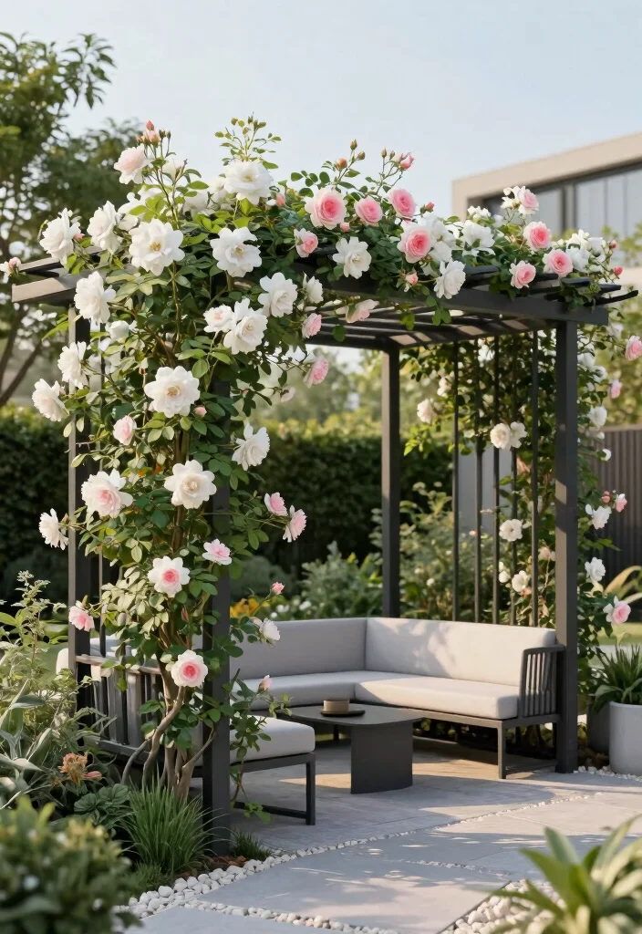 10 Rose Pergola Ideas for Romantic Garden Spaces - 2. Elegant Metal Structure 1
