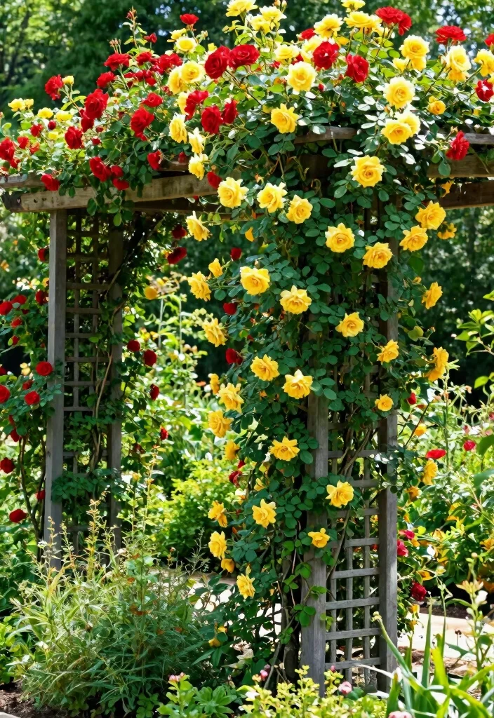 10 Rose Pergola Ideas for Romantic Garden Spaces - 4. Vertical Garden with Climbing Roses 1