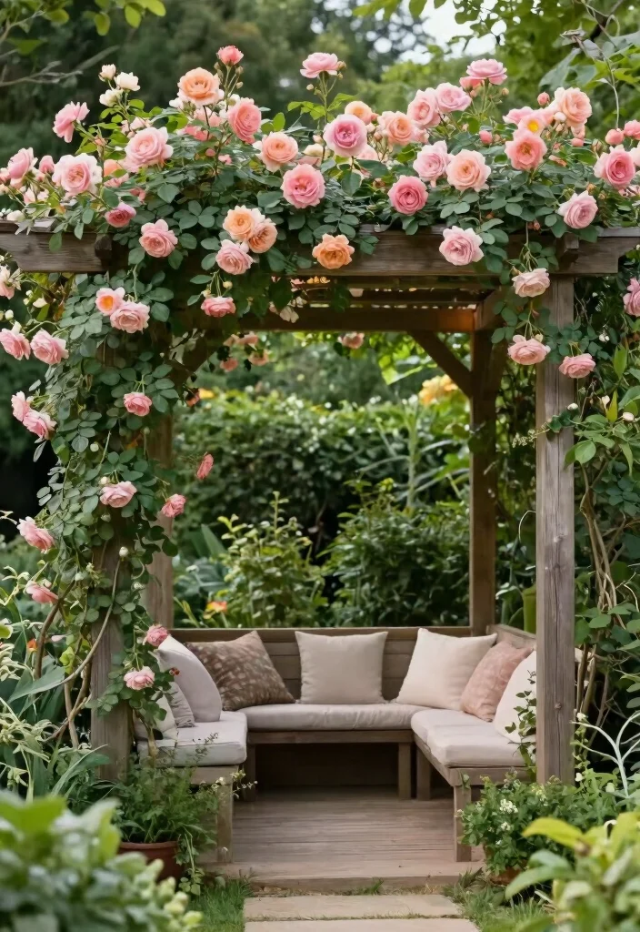 10 Rose Pergola Ideas for Romantic Garden Spaces - 7. Shade Garden Oasis 1