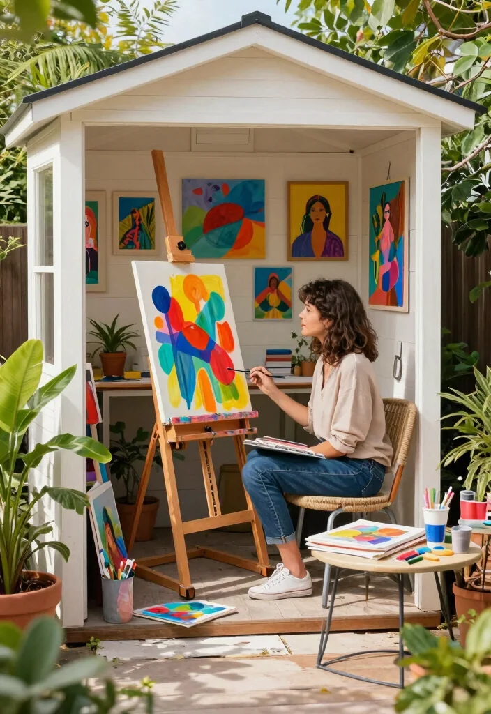 10 She Shed Patio Ideas for Cozy Backyard Retreats - 7. Artistic Oasis 1