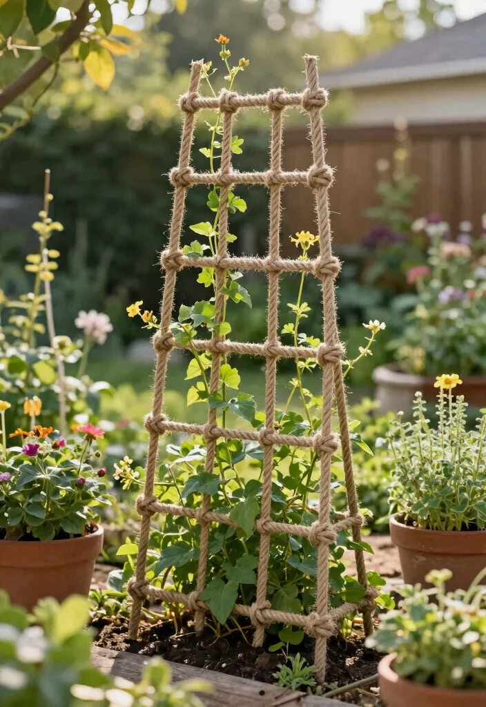 10 Simple Trellis Ideas for Easy DIY Garden Projects 8. Simple Rope Trellis 0