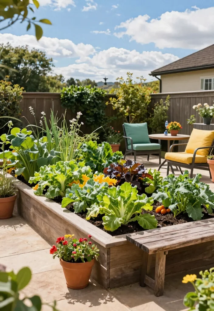 10 Two Level Patio Ideas for Defined Outdoor Living Zones - 1. Raised Vegetable Garden with Seating Area 1