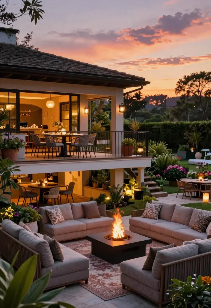 10 Two Level Patio Ideas for Defined Outdoor Living Zones - 2. Multi-Zoned Entertainment Hub 1