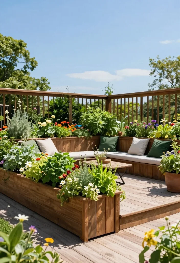 10 Two Level Patio Ideas for Defined Outdoor Living Zones - 4. Elevated Deck with Built-In Planters 1