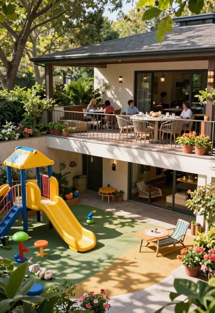 10 Two Level Patio Ideas for Defined Outdoor Living Zones - 8. Kid-Friendly Play Area 1
