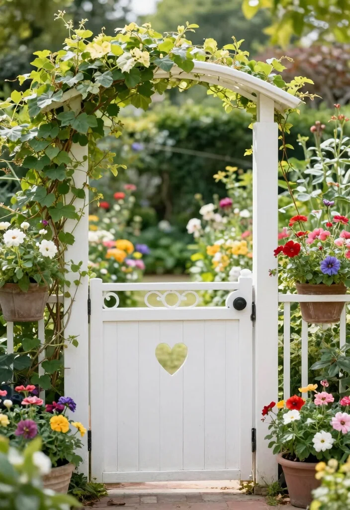 10 White Garden Fence Ideas for Clean and Classic Style - 6. Charming Garden Gate Designs 1