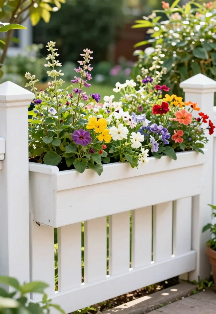 10 White Garden Fence Ideas for Clean and Classic Style - 7. White Fence with Built-in Planters 1