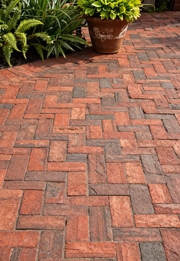 12 Brick Patio Ideas for Backyards With Timeless Appeal 1. Classic Herringbone Pattern 0