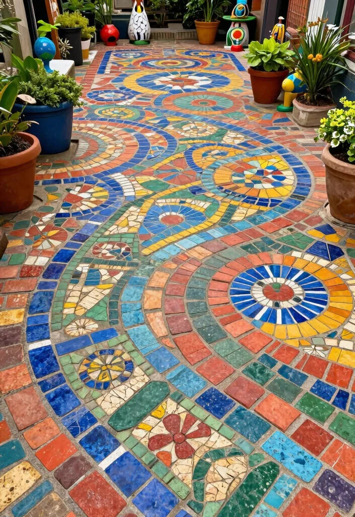 12 Brick Patio Ideas for Backyards With Timeless Appeal 11. Artistic Mosaic Patterns 0