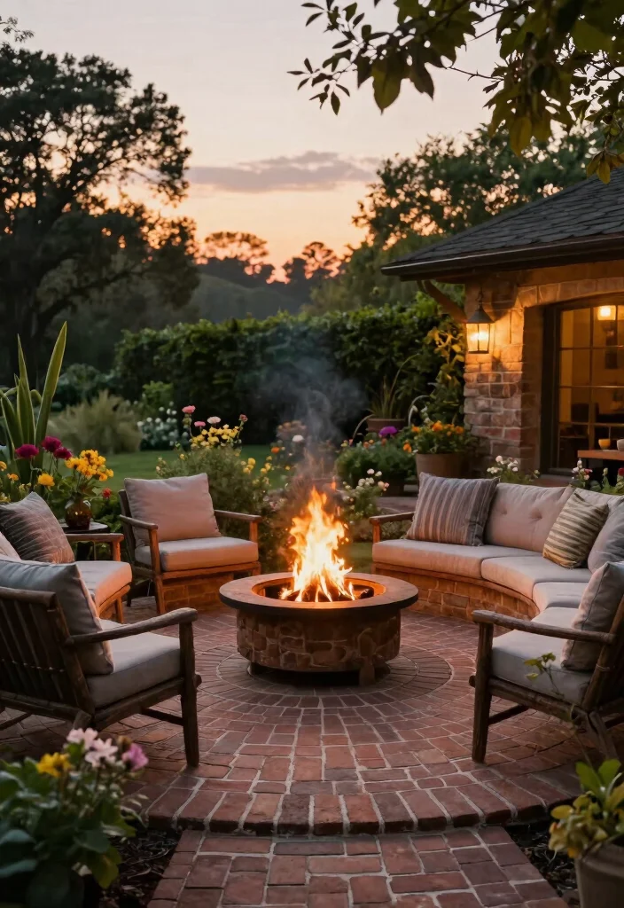 12 Brick Patio Ideas for Backyards With Timeless Appeal 4. Circular Brick Patio 0