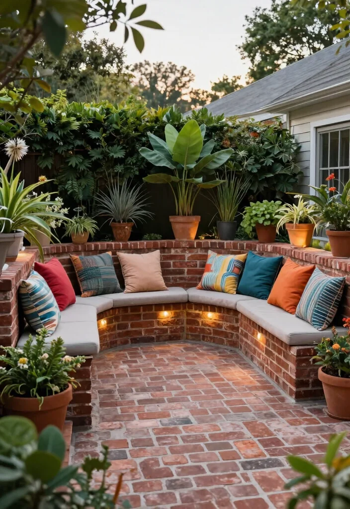 12 Brick Patio Ideas for Backyards With Timeless Appeal 8. Integrated Seating Walls 0