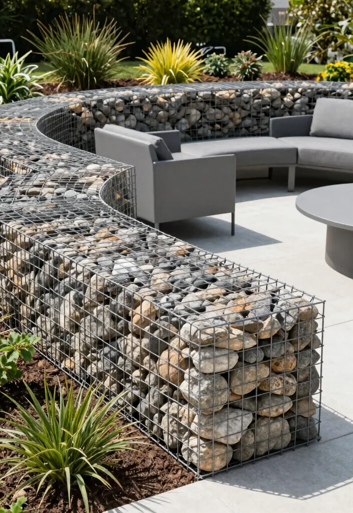 12 Retaining Wall Backyard Ideas to Fix Slopes and Add Style - 3. Gabion Walls for Texture 1