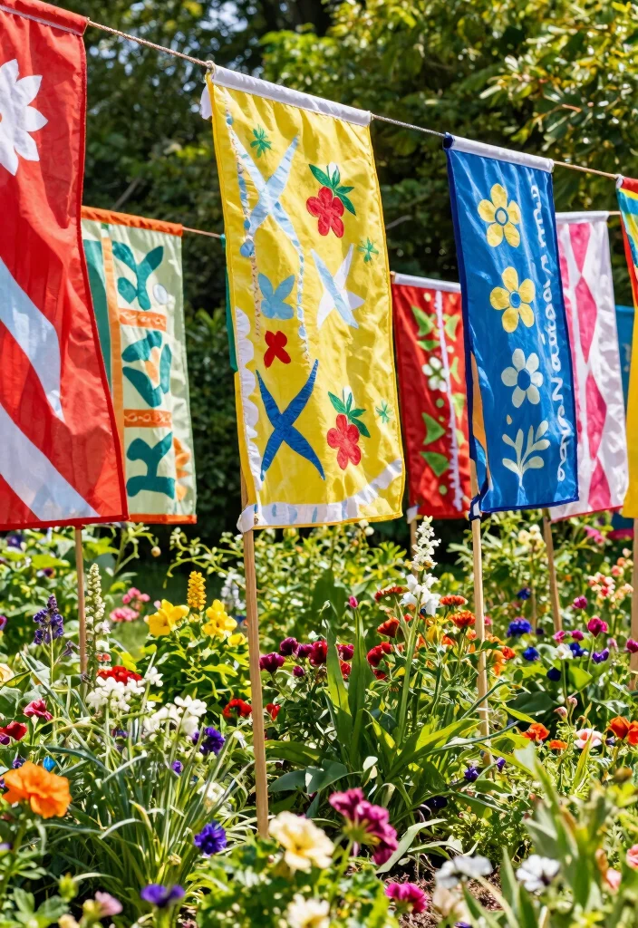 14 Backyard Ideas on a Budget for Easy and Affordable Upgrades 7 14 Backyard Ideas on a Budget for Easy and Affordable Upgrades 7. Colorful Garden Flags 0