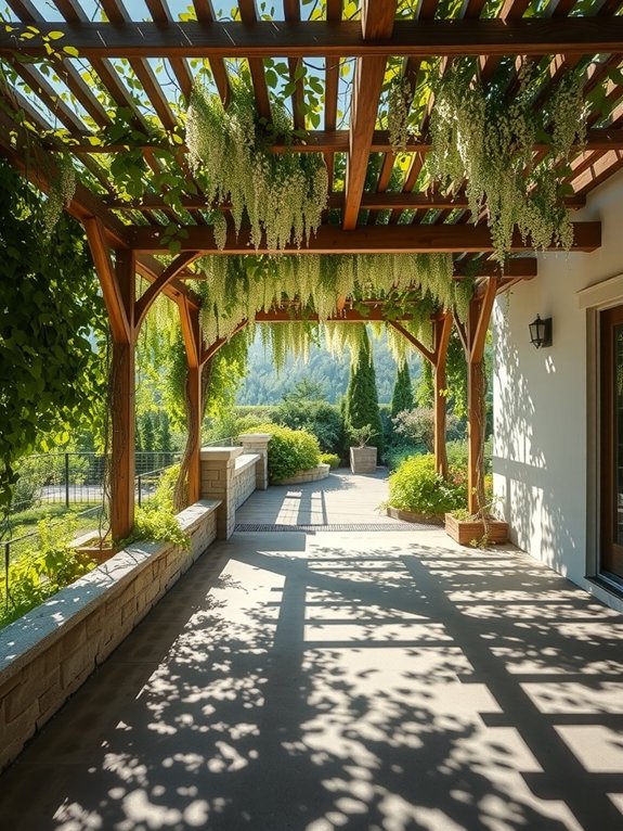 climbing vines create seasonal shade