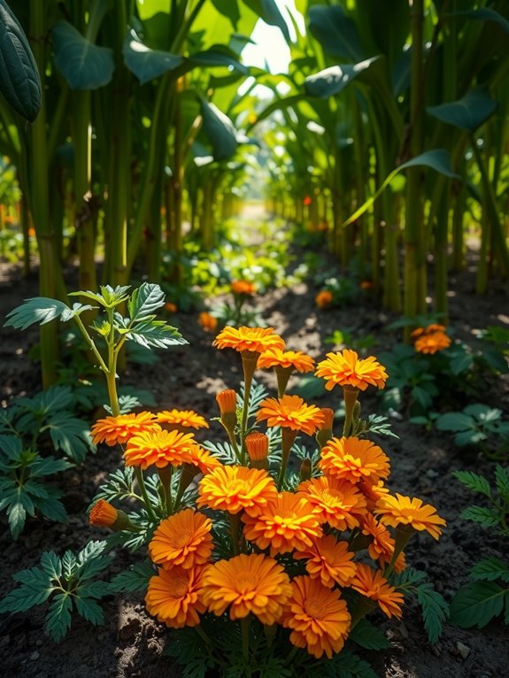 compact french marigolds mulch tomatoes