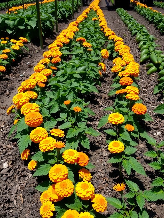 marigold lined rows deter pests
