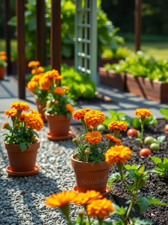 marigold pots at entry points