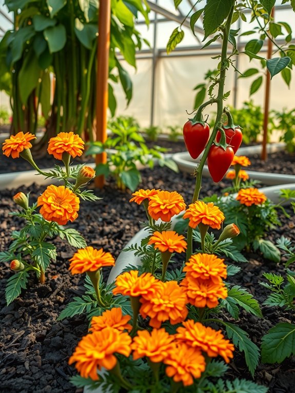 marigolds deter pests in greenhouse