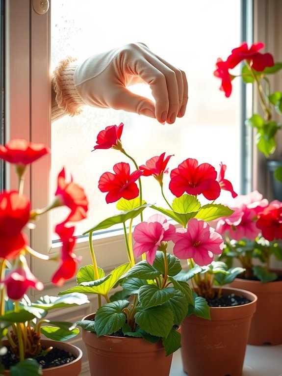 move potted geraniums indoors safely